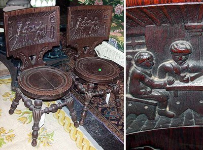 Lot 114 - Two German Carved Oak Side Chairs