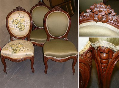 Lot 262 - Set of Six Rococo Revival Walnut Side Chairs...