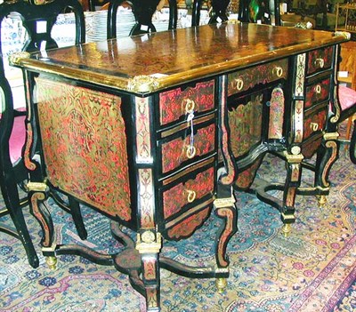 Lot 711 - Boulle Style Kneehole Desk With two banks of...