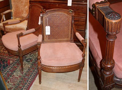 Lot 410 - Pair of Louis XVI Style Caned Walnut Fauteuils