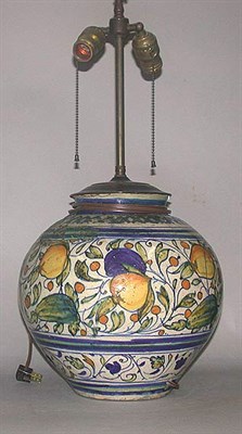 Lot 212 - Italian Maiolica Jar Mounted as a lamp, of...