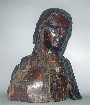 Lot 216 - Continental Carved Wood Bust of the Madonna...