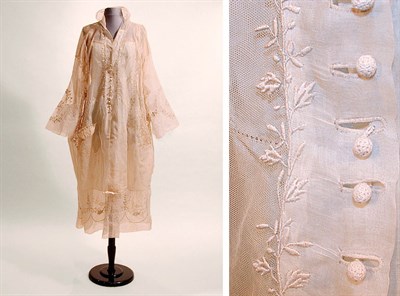 Lot 10 - Embroidered White Organdy Morning Ensemble...