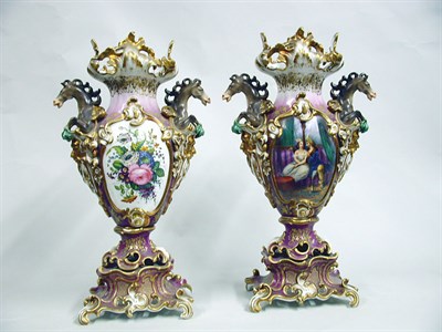 Lot 401 - Pair of Paris Porcelain Vases Each with horse...