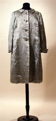 Lot 100 - Silver Gray Brocade Evening Coat 1960s Woven...