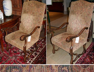 Lot 579 - Pair of Baroque Style Upholstered Walnut...