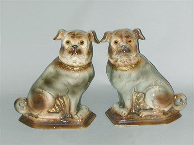 Lot 341 - Pair of Staffordshire Pottery Figures of Pugs