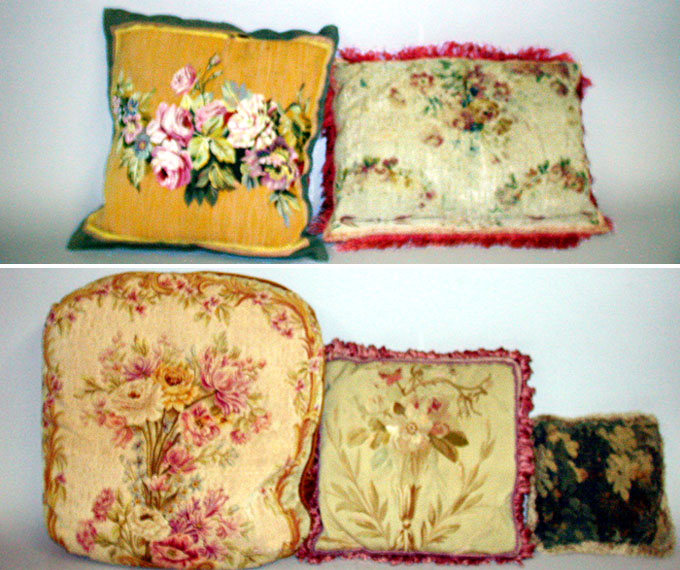 Lot 1130 - Group of Five French Tapestry Pillows Largest...