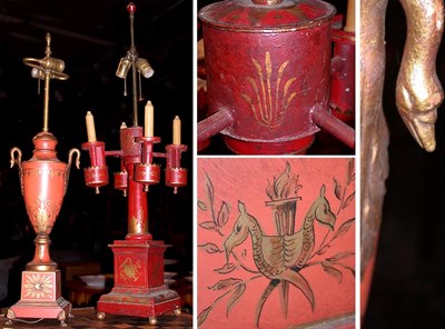 Lot 387 - Two Tole Painted Lamps