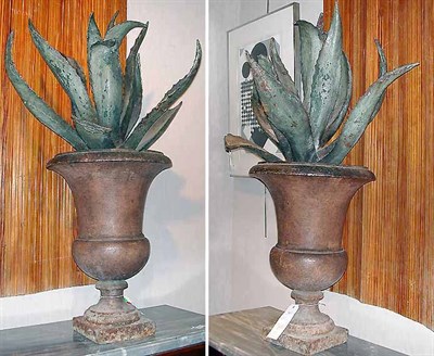 Lot 107 - Pair of Cast Iron Flower Filled Garden Urns