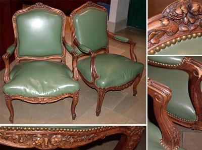Lot 444 - Pair of Louis XV Style Upholstered Fruitwood...