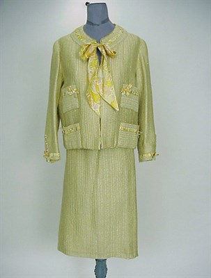Lot 78 - Chanel Straw Yellow Suit French, 1960s Basket...