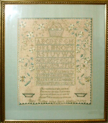 Lot 314 - Silk and Linen Needlework Sampler Polly Rider,...