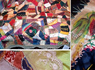 Lot 125 - Pieced Silk Crazy Quilt 1897 In various...