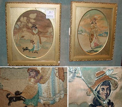 Lot 515 - Two English Silk Needleworks Depicting maidens...