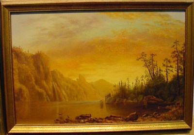 Lot 45 - After Albert Bierstadt SUNSET LANDSCAPE Oil on...