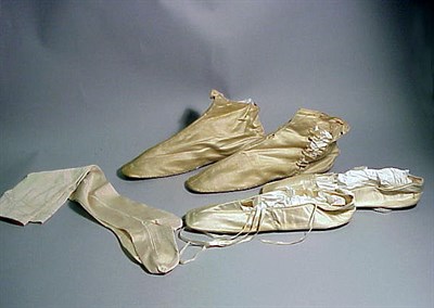 Lot 252 - Two Pairs Silk Shoes One French, early-mid...