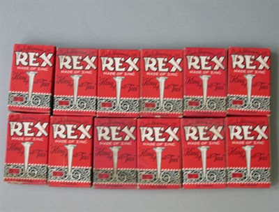 Lot 284 - Twelve boxes of Rex stamped zinc tee pegs. (a...