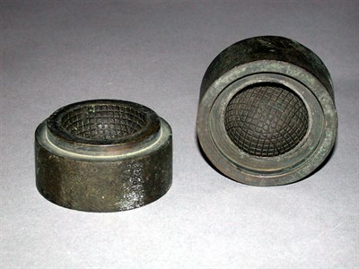 Lot 290 - A brass mesh gutty mould, 2 3/4" dia. (2)