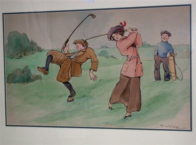 Lot 393 - After R. VOGEL: Pretty lady golfer, cartoon,...