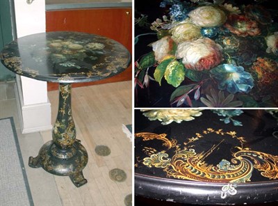 Lot 596 - Victorian Black Lacquered, Gilt and Floral...