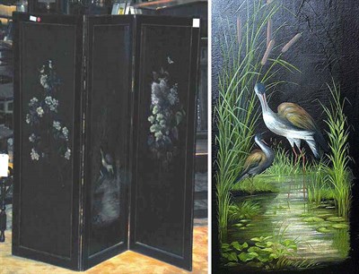 Lot 192 - Victorian Style Painted Canvas Three-Panel Screen