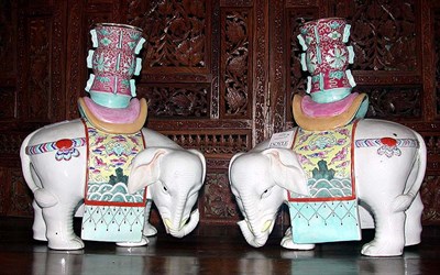 Lot 582 - Pair of Chinese Porcelain Elephants
