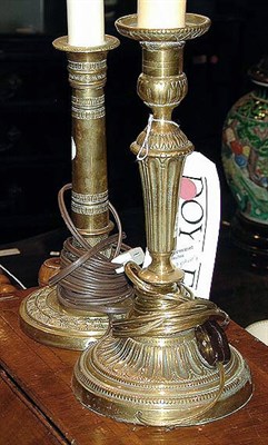 Lot 241 - Two Pairs of Continental Brass Candlestick Lamps