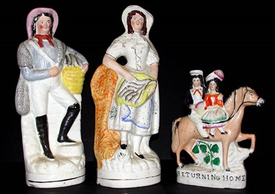 Lot 370 - Group of Three Staffordshire Pottery Figures...
