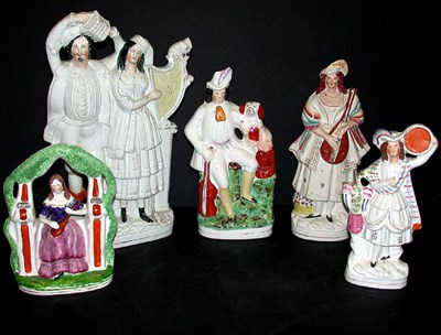 Lot 345 - Group of Five Staffordshire Pottery Figural...