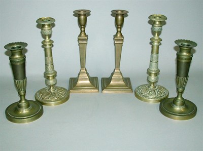 Lot 437 - Three Pairs of Brass Candlesticks Height of...