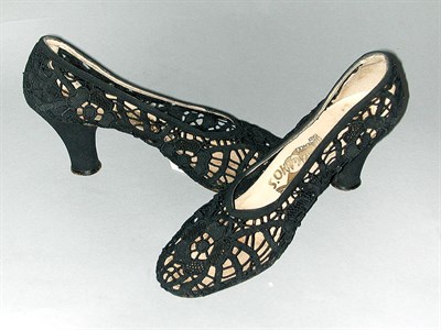 Lot 285 - Ferragamo Black Lace Pumps Italian, 1950s...