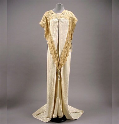 Lot 4 - Ivory Damask and Lace Evening Gown American,...