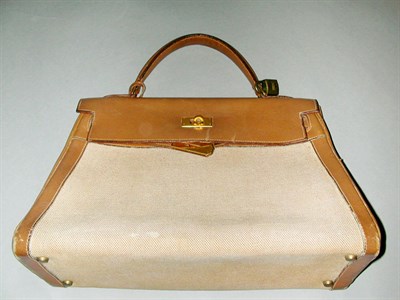 Lot 321 - Hermes Toile and Tan Calf Kelly Bag French,...