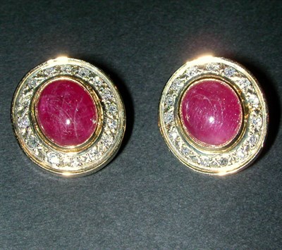 Lot 371 - Pair of Ruby and Diamond Earclips Each 14 kt....