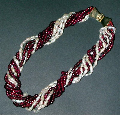 Lot 91 - Garnet and Biwa Pearl Twist Necklace Composed...
