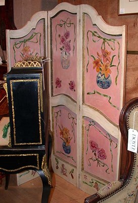 Lot 641 - Edwardian Style Painted Three-Fold Screen...