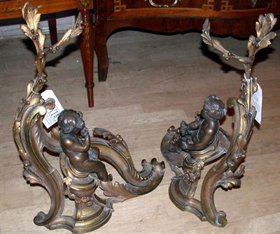 Lot 310 - Pair of Louis XV Style Figural Bronze Chenets...