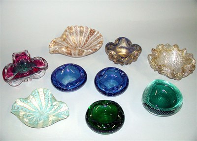 Lot 140 - Group of Nine Italian Glass Ashtrays Each with...