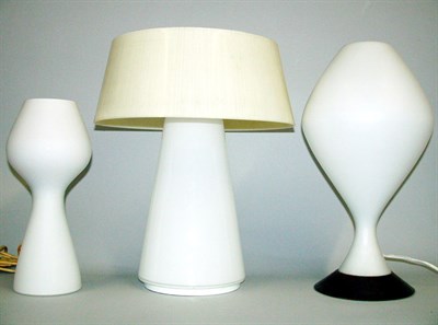 Lot 135 - Group of Three White Glass Lamps Heights 14-18...