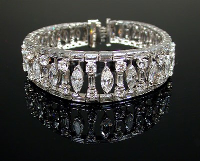 Lot 460 - Diamond Bracelet Platinum, the tapered...