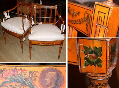 Lot 576 - Pair of Edwardian Painted Satinwood Armchairs