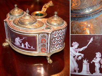 Lot 697 - English Gilt-Bronze Mounted Porcelain Inkwell...
