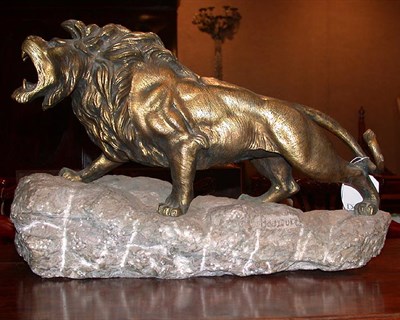 Lot 362 - Gilt-Bronze Lion Sculpture Signed.
