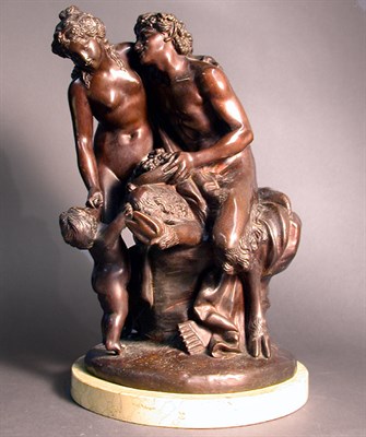 Lot 293 - Bronze Figural Group Depicitng a satyr with a...