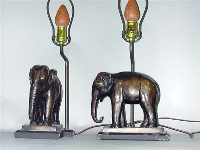 Lot 277 - Pair of Patinated-Metal Elephants Each mounted...