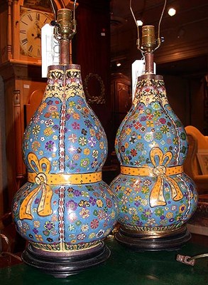 Lot 387 - Pair of Cloisonne Lamps