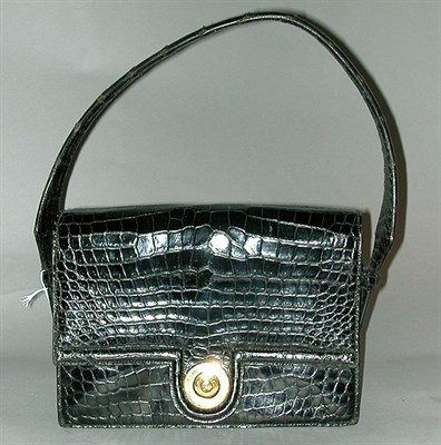 Lot 320A - Hermes Black Alligator Handbag French, 1950s...
