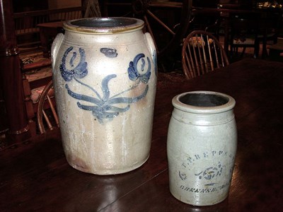 Lot 199 - Two Stoneware Crocks One with floral slip...
