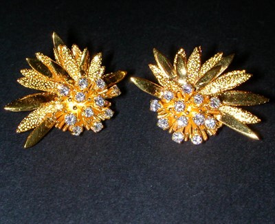 Lot 380 - Pair of Gold and Diamond Earclips Each 14 kt....